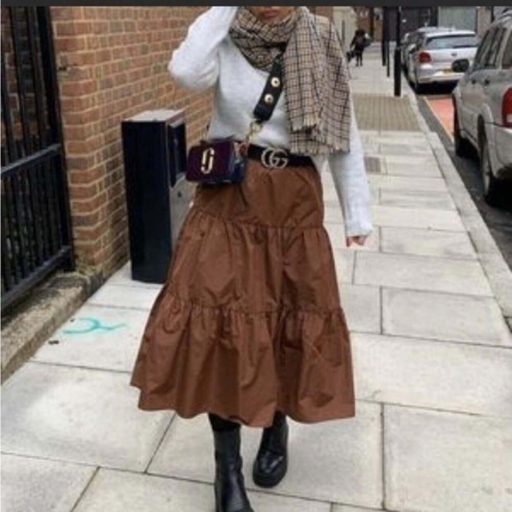 ZARA TAFFETA BROWN SKIRT 8475/201